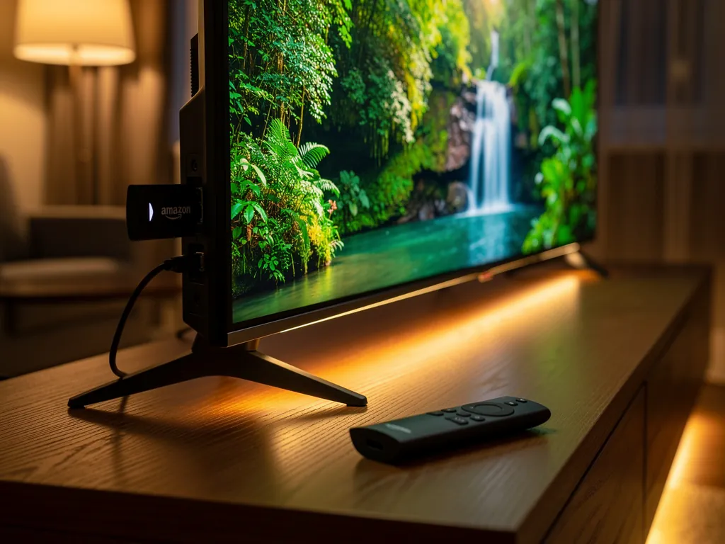 Fire TV Stick 4K Max plugged into a TV during an IPTV setup